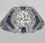 Vintage Round Cut Sapphire Engagement Ring 925 Silver