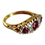 Antique 18ct Gold Seven Stone Ruby Diamond Ring