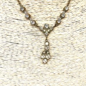Edwardian Art Deco Gold Tone Paste Necklace