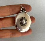 Victorian Silver Oval Photo Locket Necklace