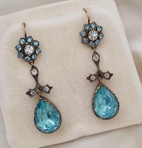 Edwardian Blue Foiled Paste Floral Drop Earrings