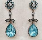 Edwardian Blue Foiled Paste Floral Drop Earrings