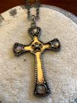Vintage Gothic Cross Pendant Necklace with Moonstones