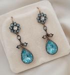 Edwardian Blue Foiled Paste Floral Drop Earrings