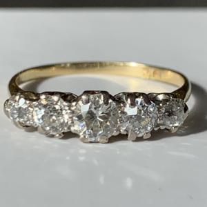 18ct Gold & Platinum Diamond Five Stone Ring