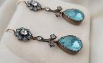 Edwardian Blue Foiled Paste Floral Drop Earrings