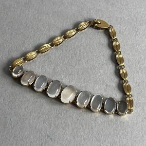 Edwardian Silver Moonstone Bracelet with Gold Overlay
