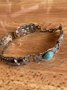 1920s Turkish Silver Elephant Turquoise Bracelet Vintage