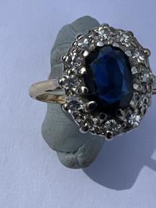 Antique 18ct Gold Sapphire Diamond Cluster Ring