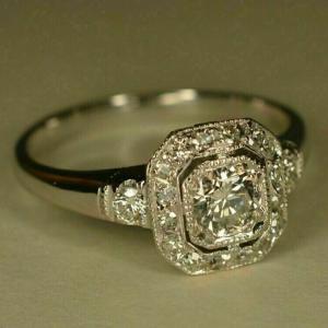 Art Deco 2Ct Round Cut Diamond Halo Ring