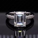 Emerald Moissanite Antique Engagement Ring in White Gold