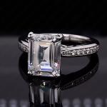 Emerald Moissanite Antique Engagement Ring in White Gold