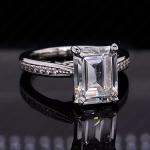 Emerald Moissanite Antique Engagement Ring in White Gold