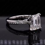 Emerald Moissanite Antique Engagement Ring in White Gold