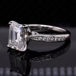 Emerald Moissanite Antique Engagement Ring in White Gold