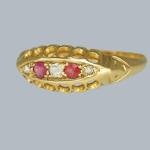 1915 Antique Diamond Ruby Navette Ring in Gold