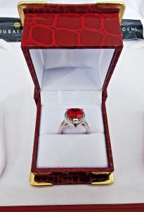 Unique Heart Ruby Anniversary Ring in White Gold