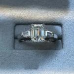 Emerald Moissanite Three-Stone Engagement Ring in White Gold