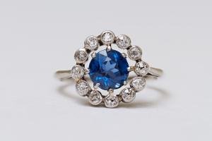 Edwardian Sapphire and Diamond Cluster Ring