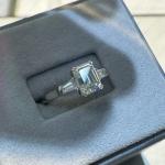 Emerald Moissanite Three-Stone Engagement Ring in White Gold