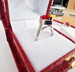 Unique Heart Ruby Anniversary Ring in White Gold