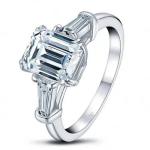Emerald Moissanite Three-Stone Engagement Ring in White Gold