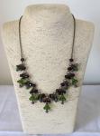Art Deco Czech Glass Flower Necklace in Green/Purple