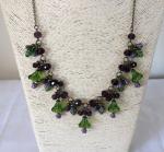 Art Deco Czech Glass Flower Necklace in Green/Purple