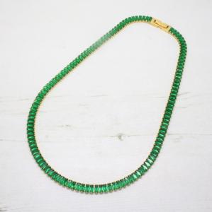 Vintage Green Rhinestone Gold Tennis Necklace