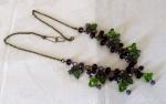 Art Deco Czech Glass Flower Necklace in Green/Purple