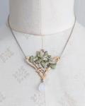 Art Nouveau Silver Tone Green Enamel Pendant Necklace