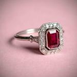 Art Deco 3 Ct Red Emerald Diamond Ring