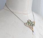 Art Nouveau Silver Tone Green Enamel Pendant Necklace