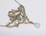 Art Nouveau Silver Tone Green Enamel Pendant Necklace