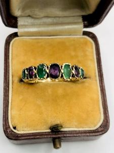 Georgian Emerald and Ruby Gold Ring, Size P