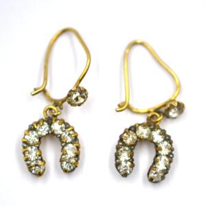 Victorian 9ct Gold Diamante Paste Horse Shoe Earrings