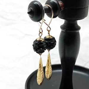 Victorian Whitby Jet Earrings in 9ct Gold