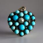 Victorian Turquoise & Pearl Heart Pendant in Gold