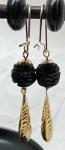 Victorian Whitby Jet Earrings in 9ct Gold