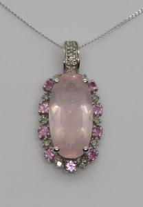 Vintage 9 Carat White Gold Pink Quartz Pendant