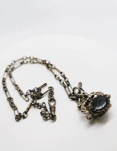 Antique Silver Spinning Fob Pendant with Bloodstone