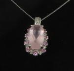 Vintage 9 Carat White Gold Pink Quartz Pendant