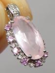 Vintage 9 Carat White Gold Pink Quartz Pendant