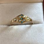 Victorian 15ct Gold Seed Pearl & Turquoise Ring