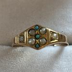 Victorian 15ct Gold Seed Pearl & Turquoise Ring