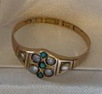 Victorian 15ct Gold Seed Pearl & Turquoise Ring