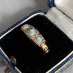 Edwardian 18ct Gold Opal Diamond Ring Size R