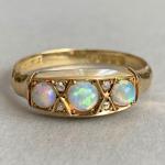Edwardian 18ct Gold Opal Diamond Ring Size R