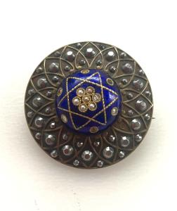 Georgian 9Ct Gold Seed Pearl & Blue Enamel Brooch