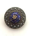 Georgian 9Ct Gold Seed Pearl & Blue Enamel Brooch